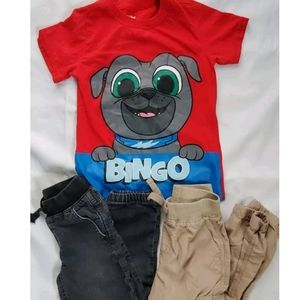 Toddler Boys T Shirt with Black Pants  and Khaki Pants Size 4T Mix Brands